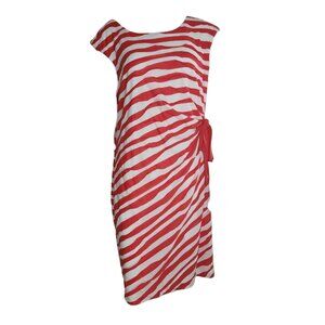 Dressbarn Dress Womens Size 18 Pink White Striped Sleeveless Tie Side Textured